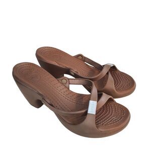 Crocs Cyprus IV Sandals Womens 10 Shoes Brown Rubber Heel Slide Strappy Comfort